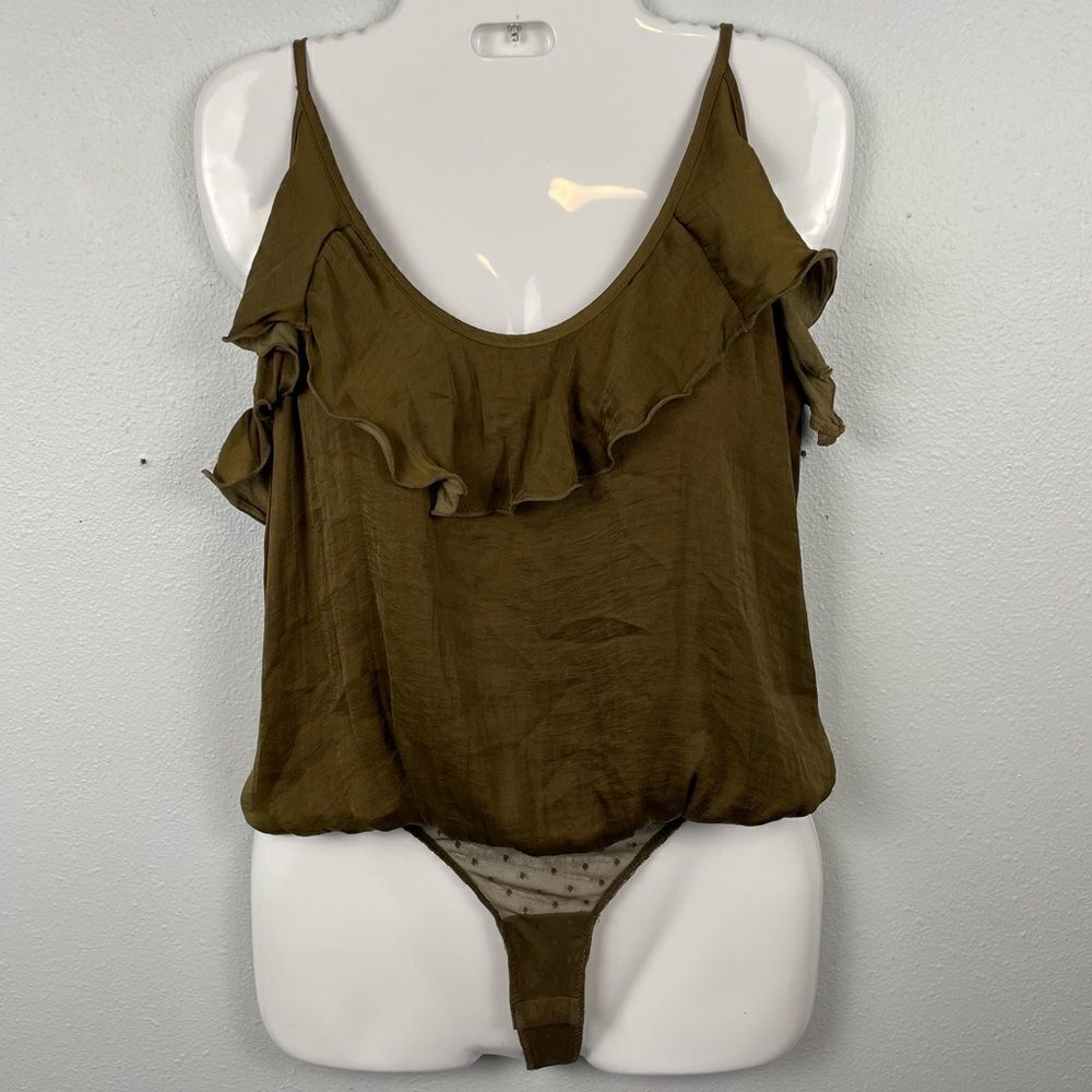 NWT Free People Intimately Army Green Ruffled Bodysuit Size S